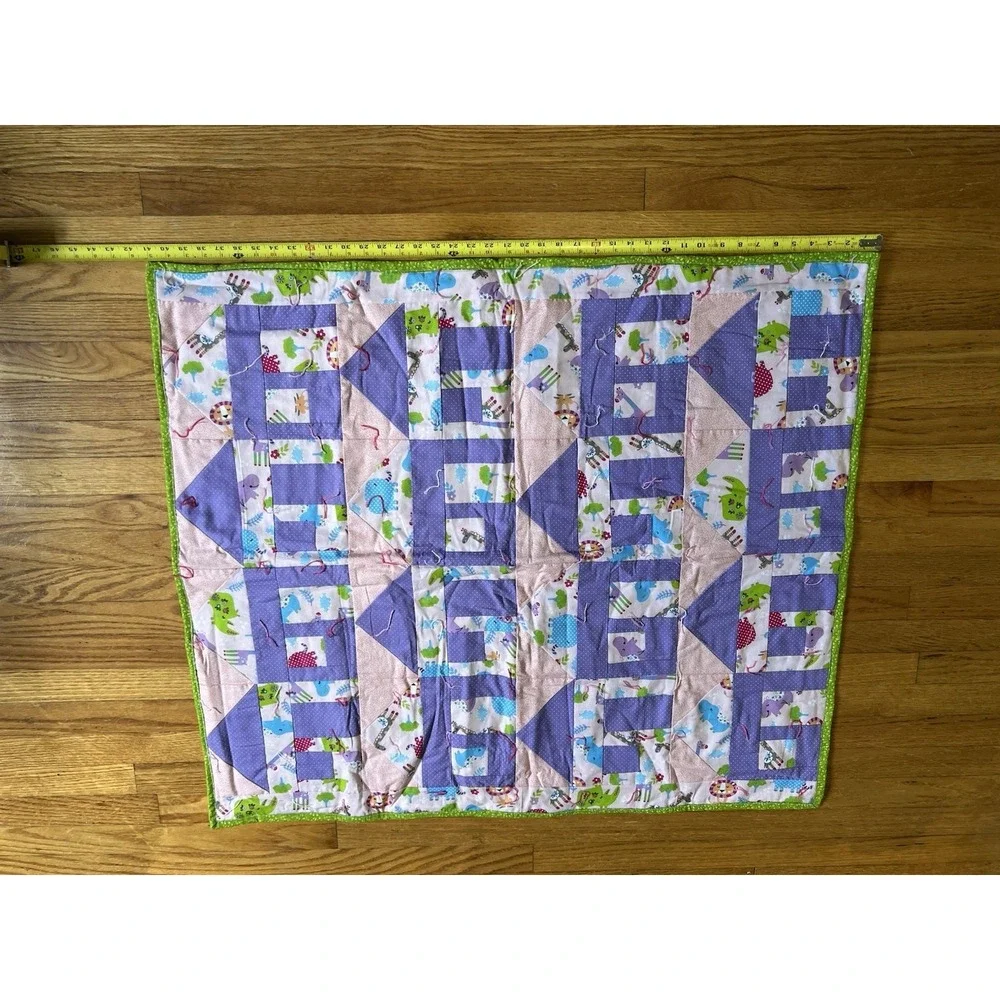 Handmade Baby Quilt 36x36 Pink Purple Animal Patchwork Nursery Blanket